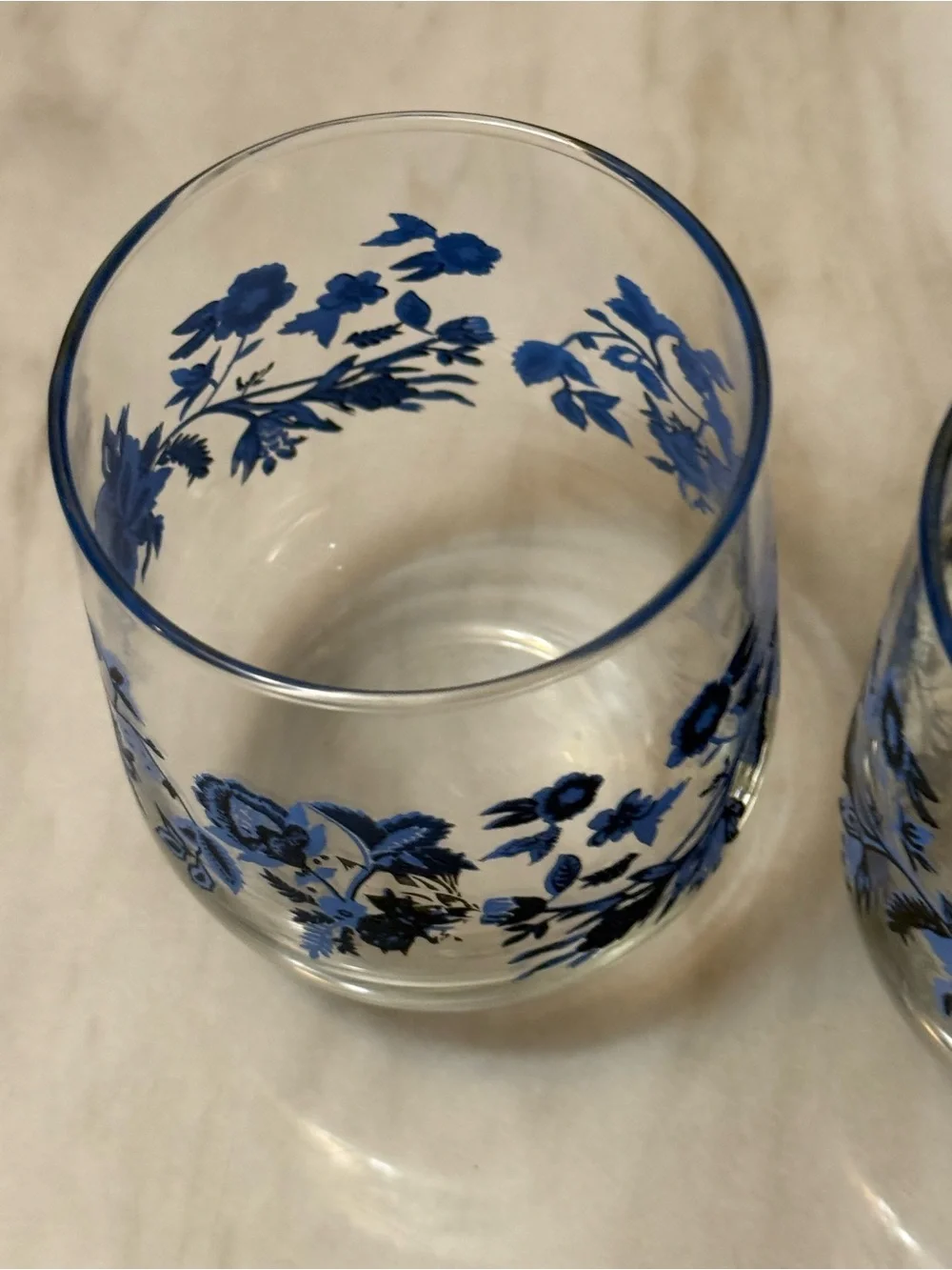 Royal Norfolk  Set Of  2 Glass Tumblers   Blue Flower Print 4.25” Height